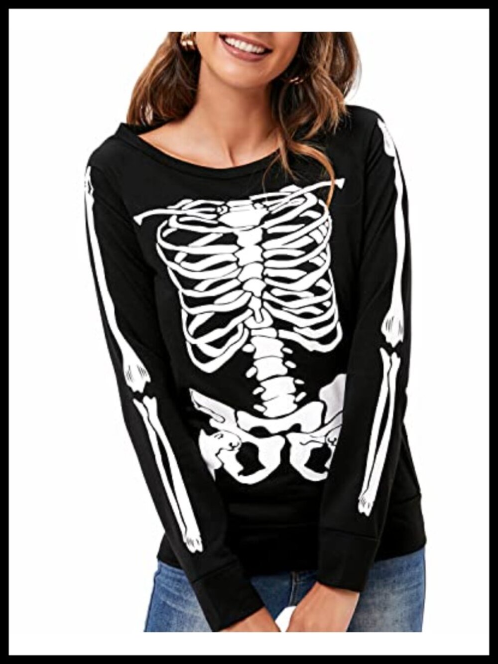 Women's Long Sleeve Skeleton Skull Crewneck Halloween Sweatshirt Pullover